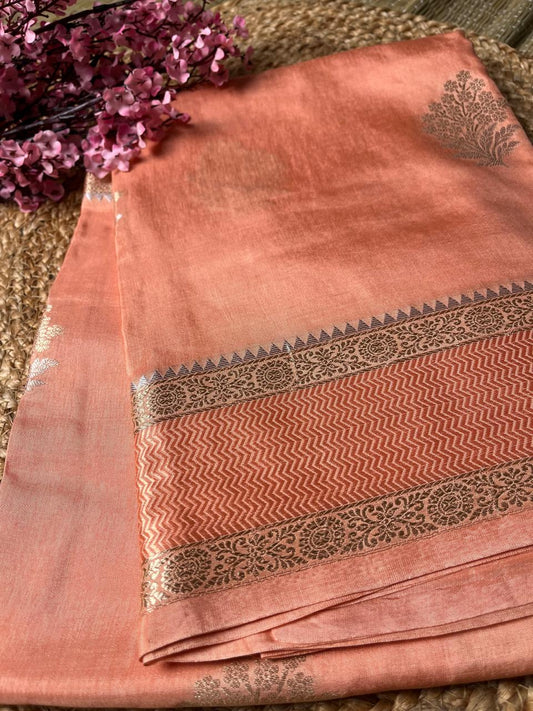 Banarasi Peach Chiniya Silk Saree