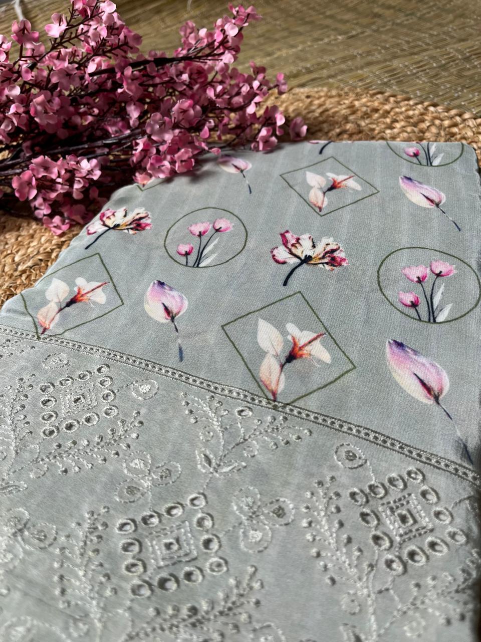 Banarasi Greyish Summer Crep Saree