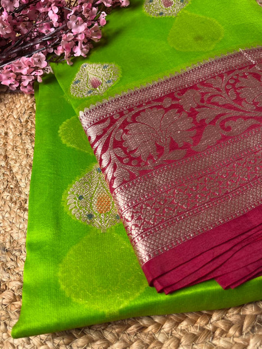 Banarasi Green Organza Contrast Meena Saree