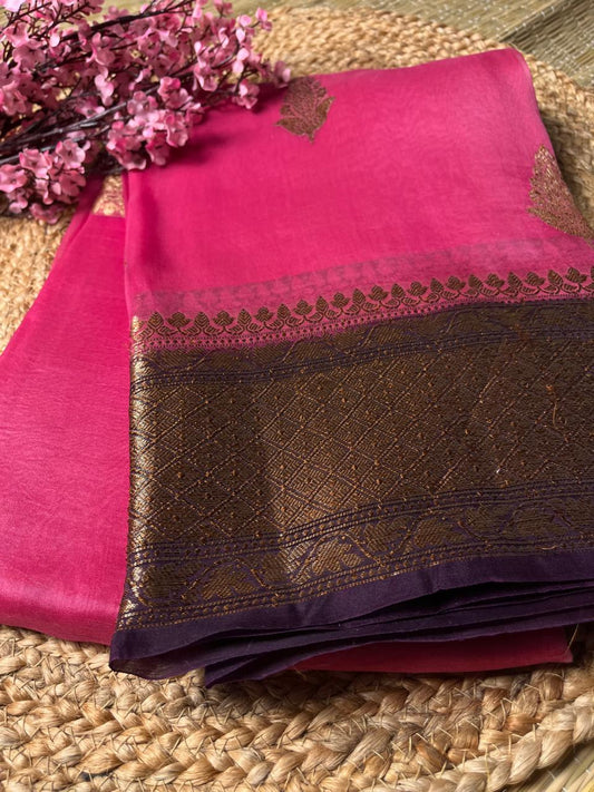 Banarasi Pink Organza Antique Zari Saree