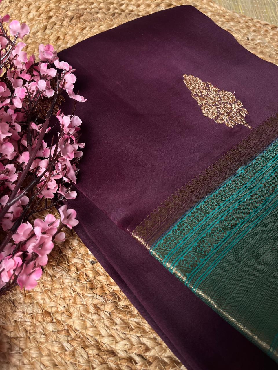 Banarasi Wine Organza Saree Contrast Border