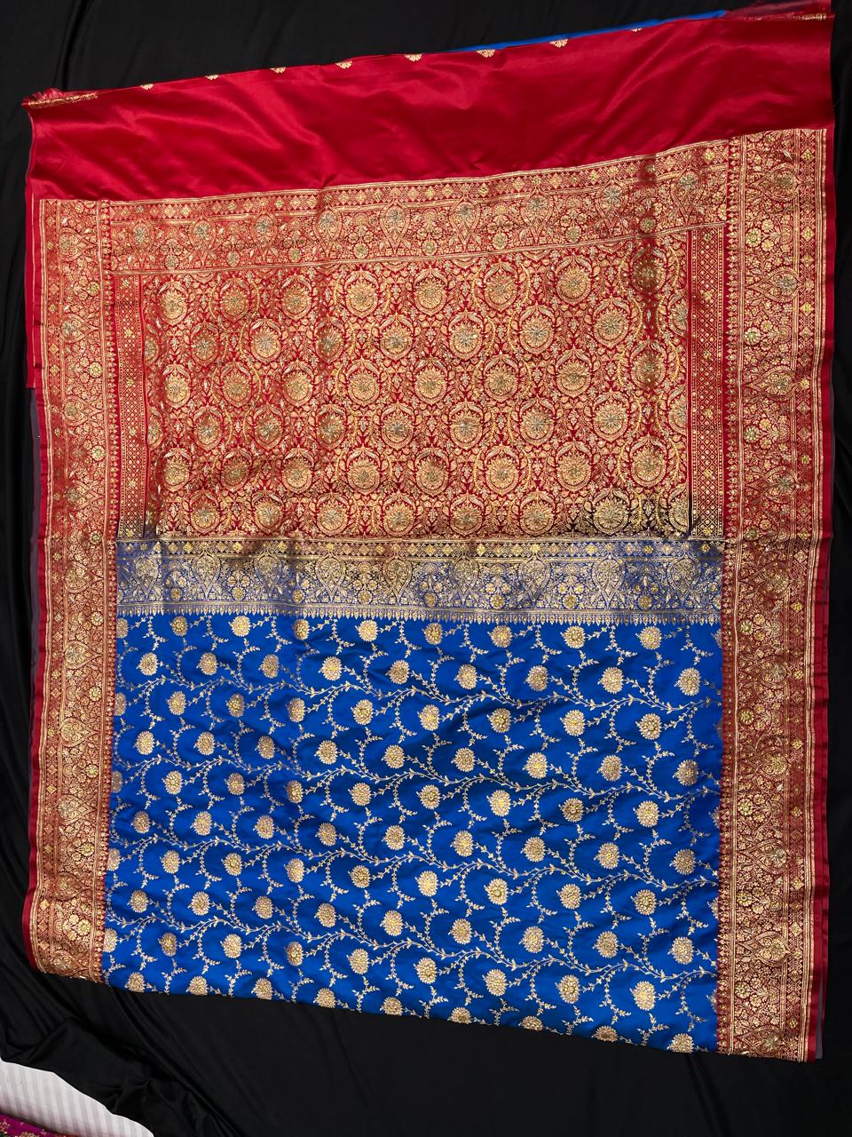 Banarasi Premium Blue Satin Silk Zardozi Work Saree