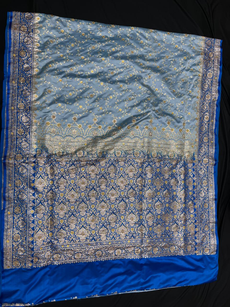 Banarasi Satin Silk Pestal Saree with Zardozi Work