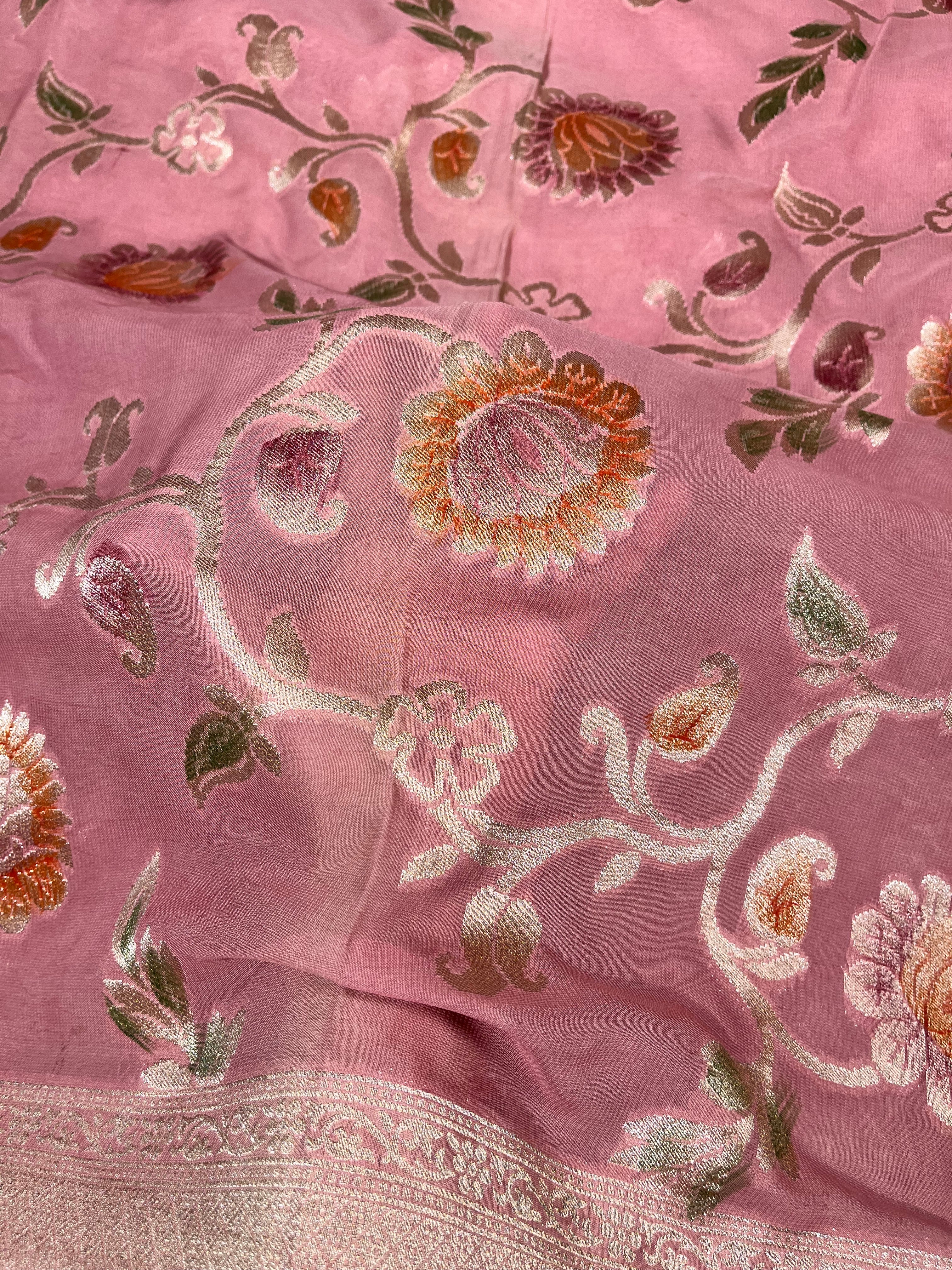 Pink Viscose Khaddi Handbrush Saree VKHD-002-PINK