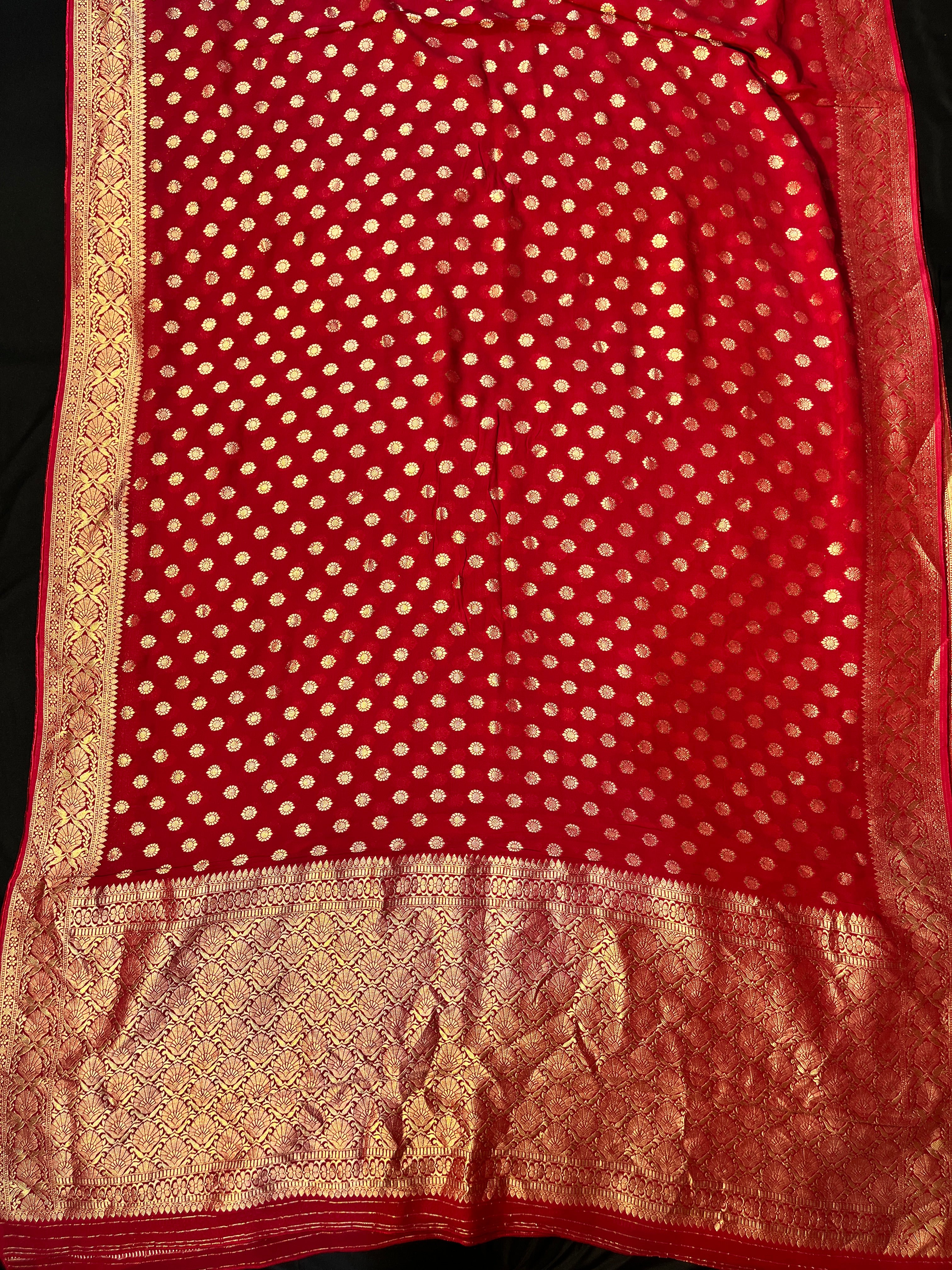 Red Circular buti Khaddi Georgette