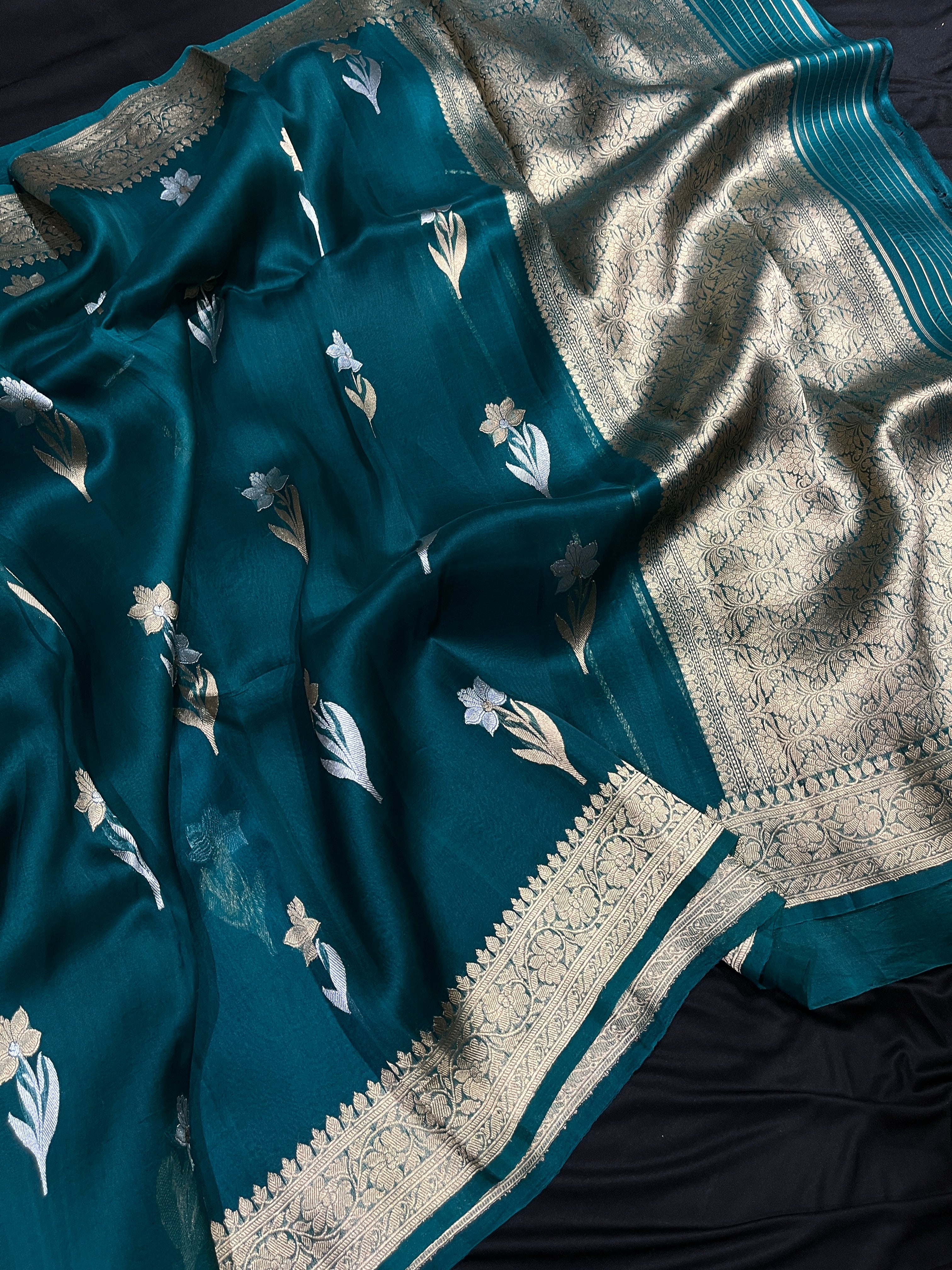 Pure Handloom Organza Saree Alfi Flower buta