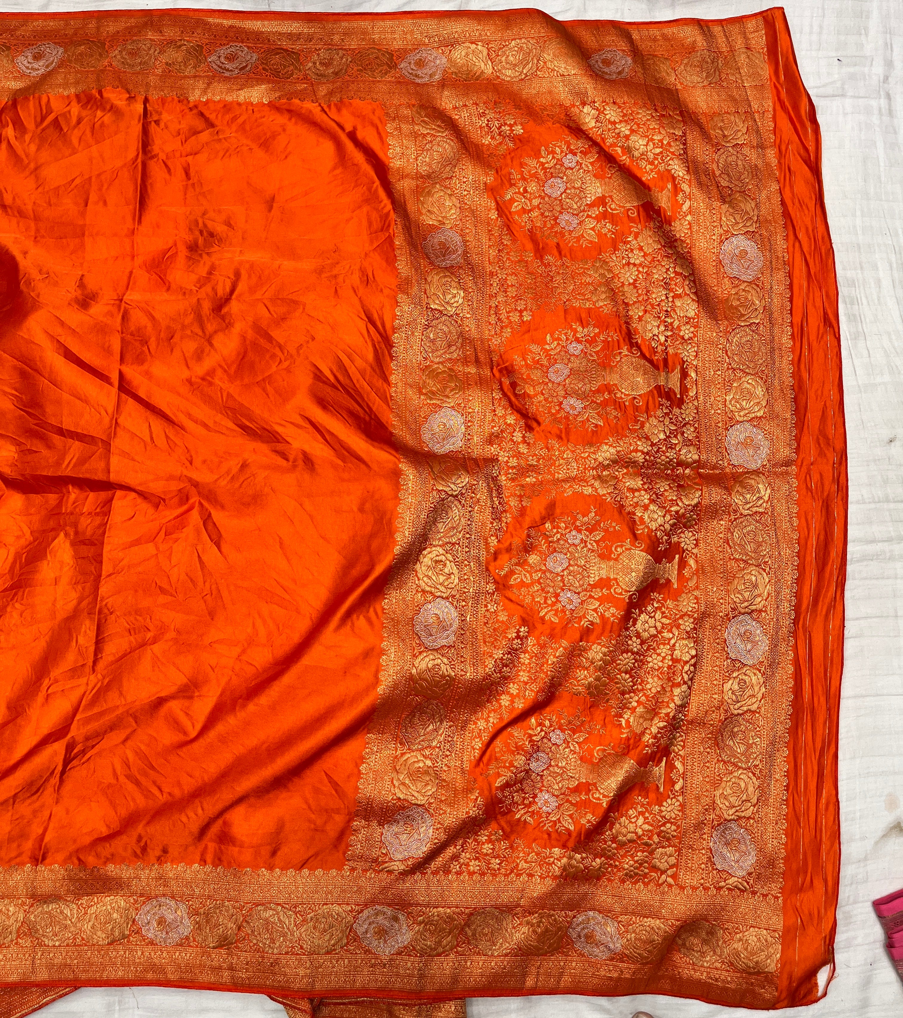 Orange Plain Mashru Silk Saree