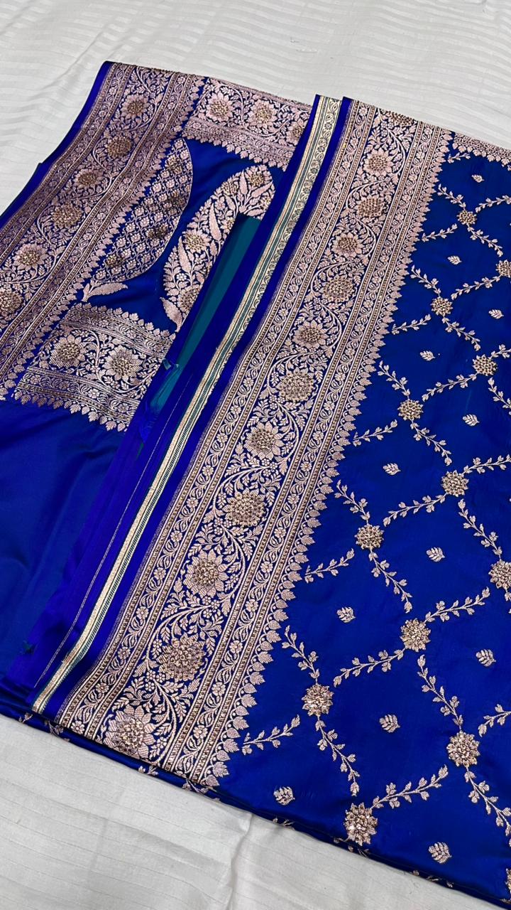 Royal Blue Banarasi Satin Silk