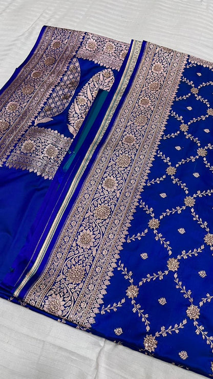 Royal Blue Banarasi Satin Silk