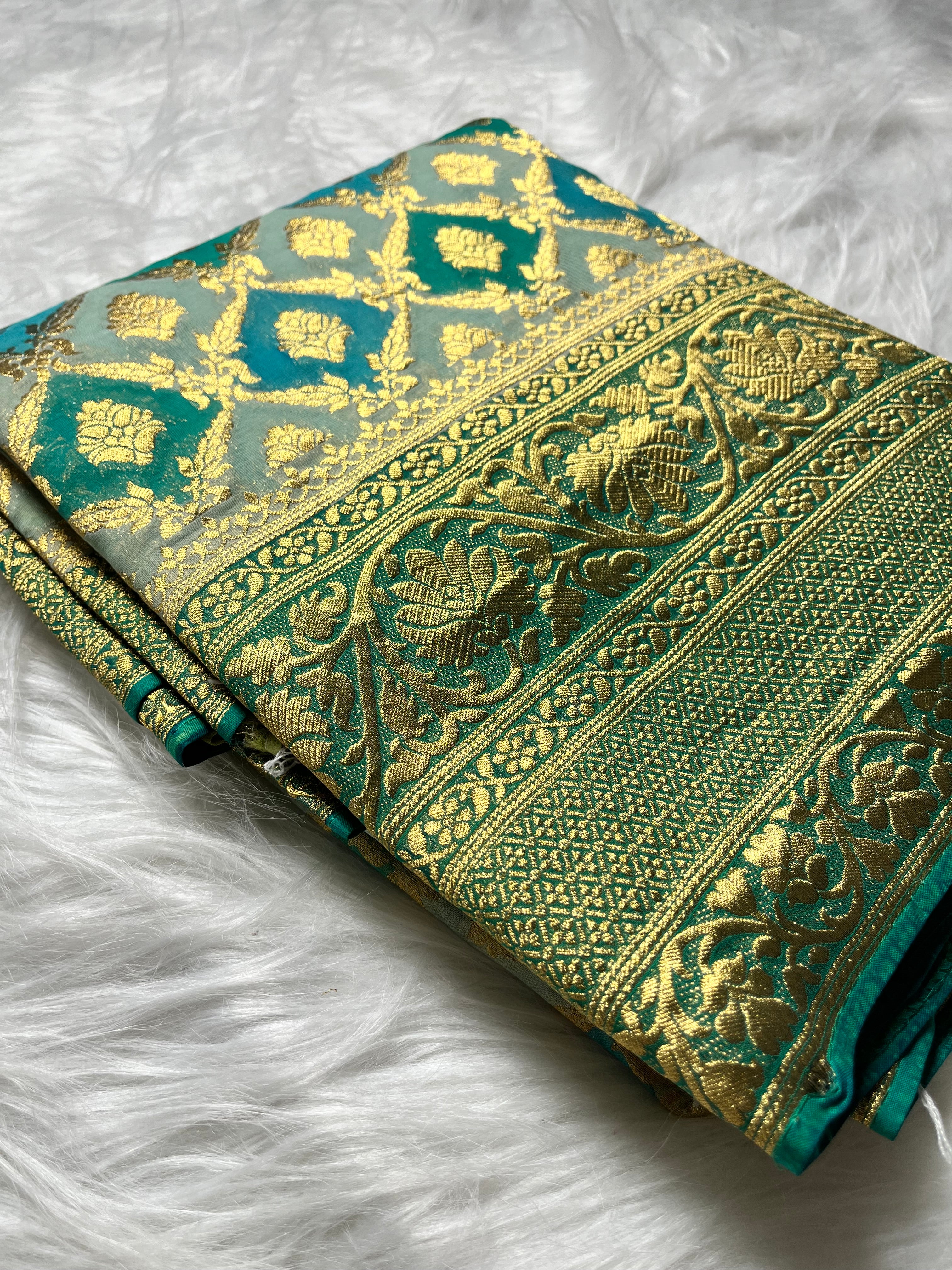 Teal green rangkart Khaddi Georgette Banarasi saree KHD-003-GRN