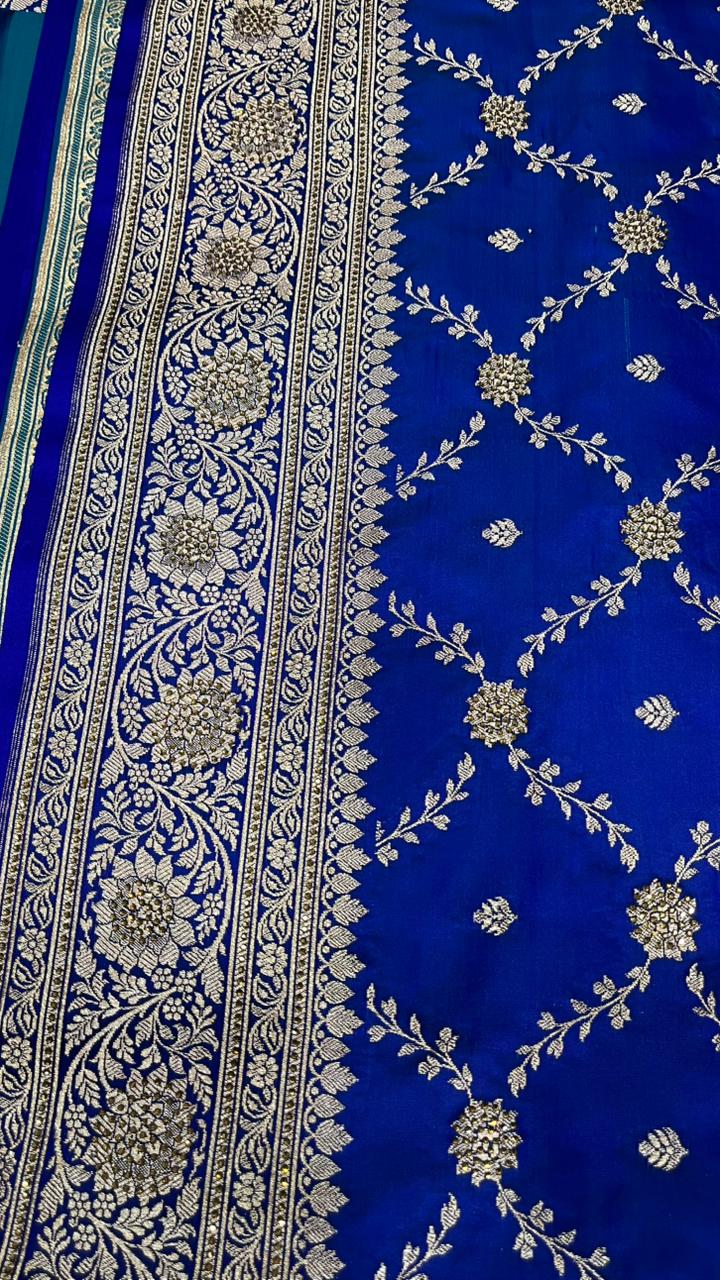 Royal Blue Banarasi Satin Silk