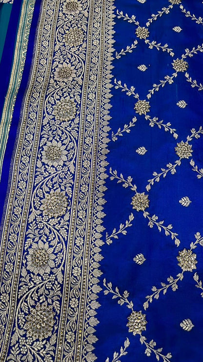 Royal Blue Banarasi Satin Silk