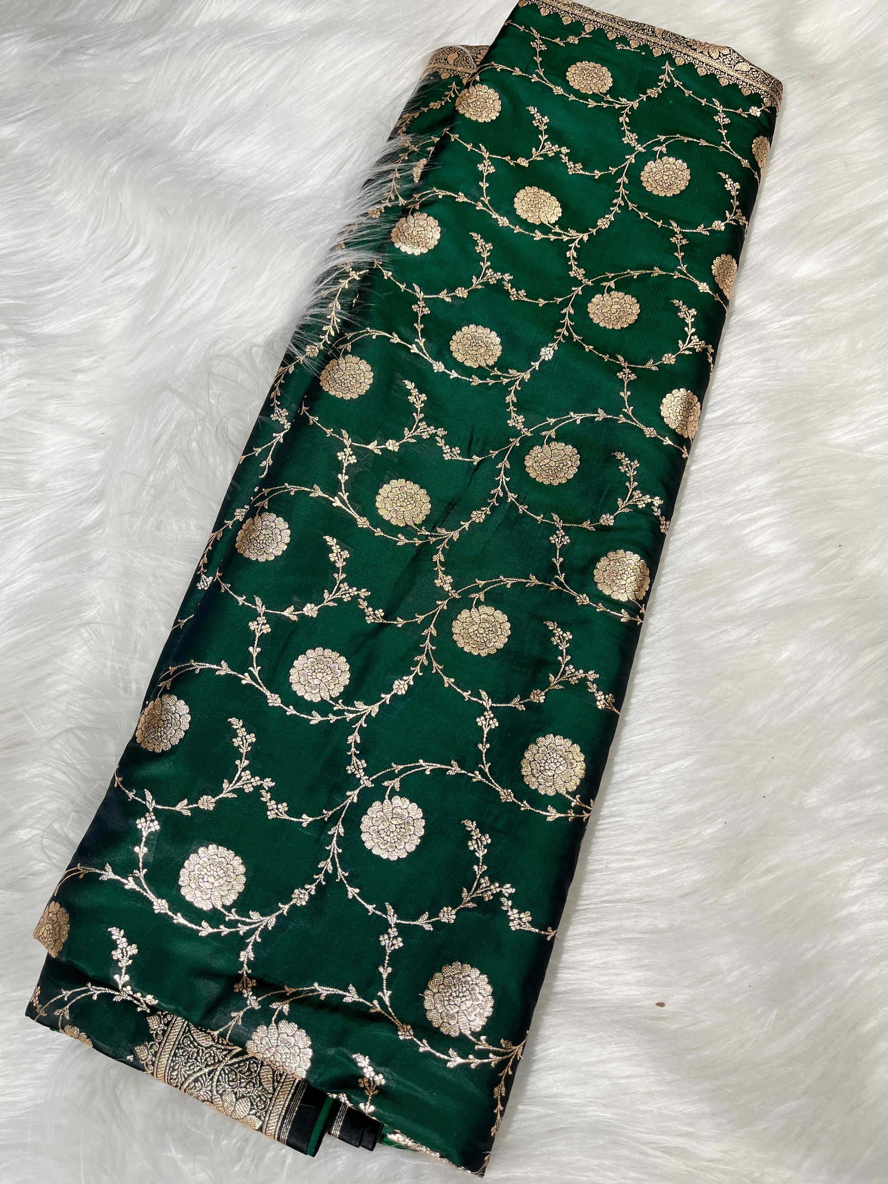 Banarasi Bottle green Satin Silk STN-001-BGRN