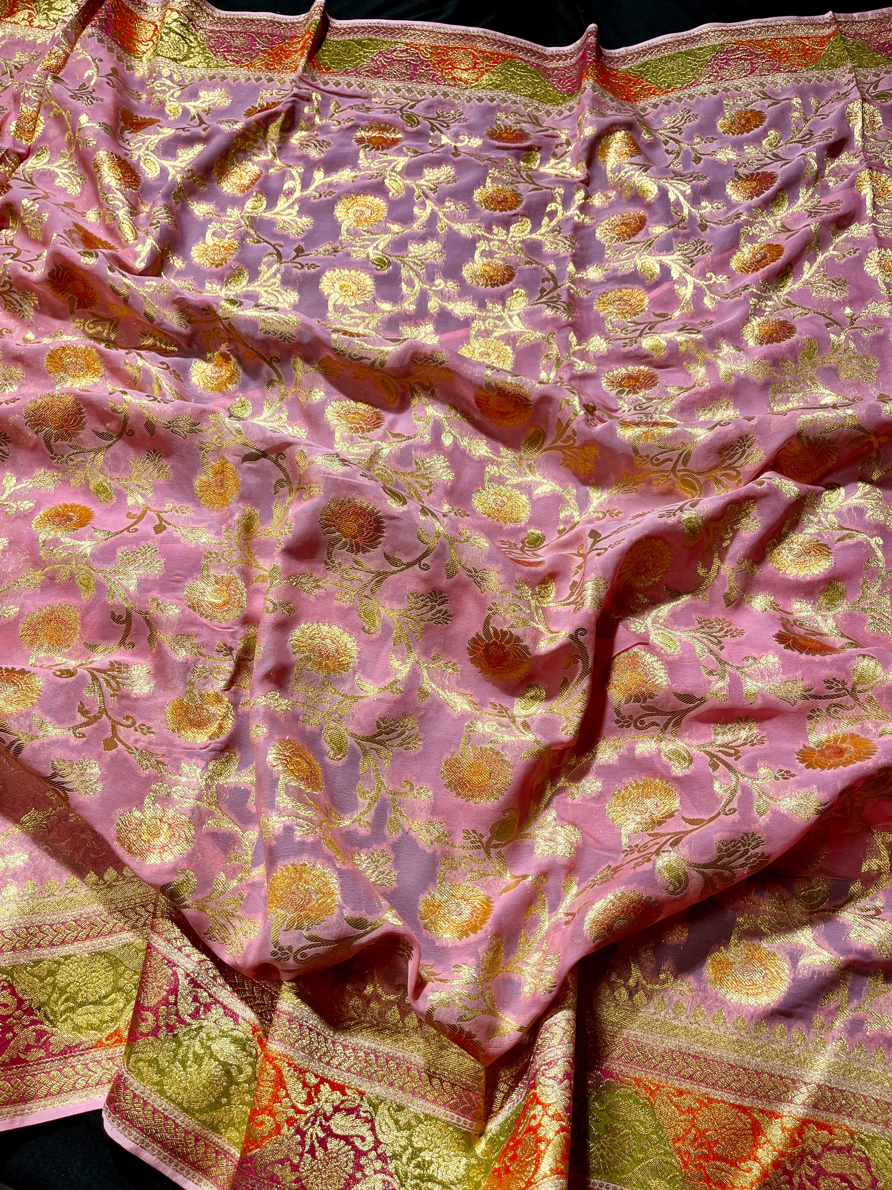 Khaddi Georgette Jaal Handbrush Saree