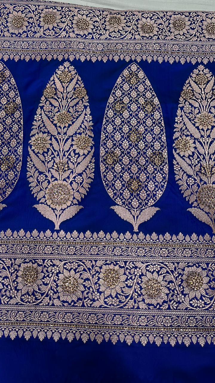 Royal Blue Banarasi Satin Silk