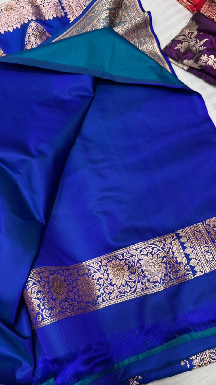 Royal Blue Banarasi Satin Silk