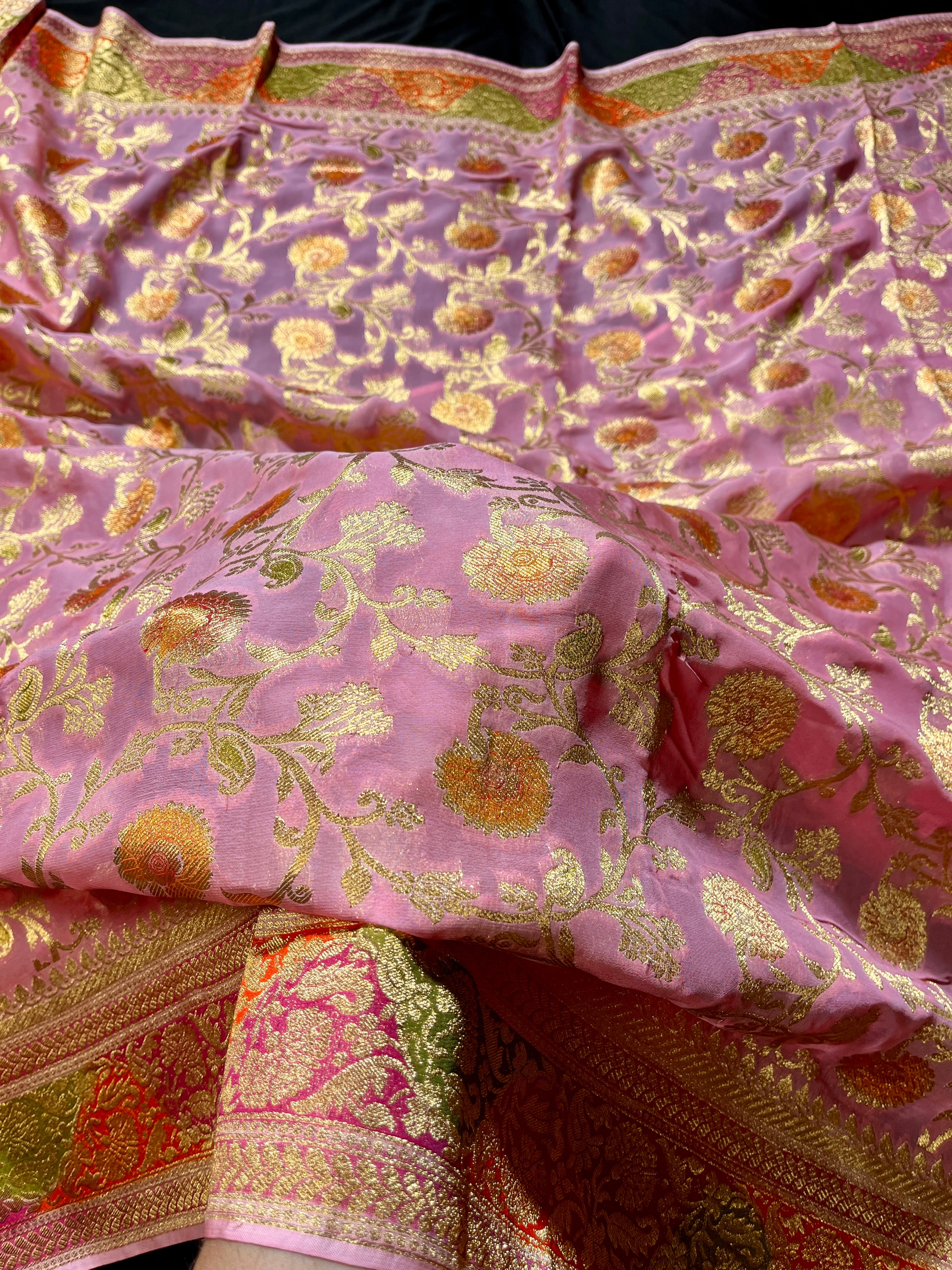Khaddi Georgette Jaal Handbrush Saree