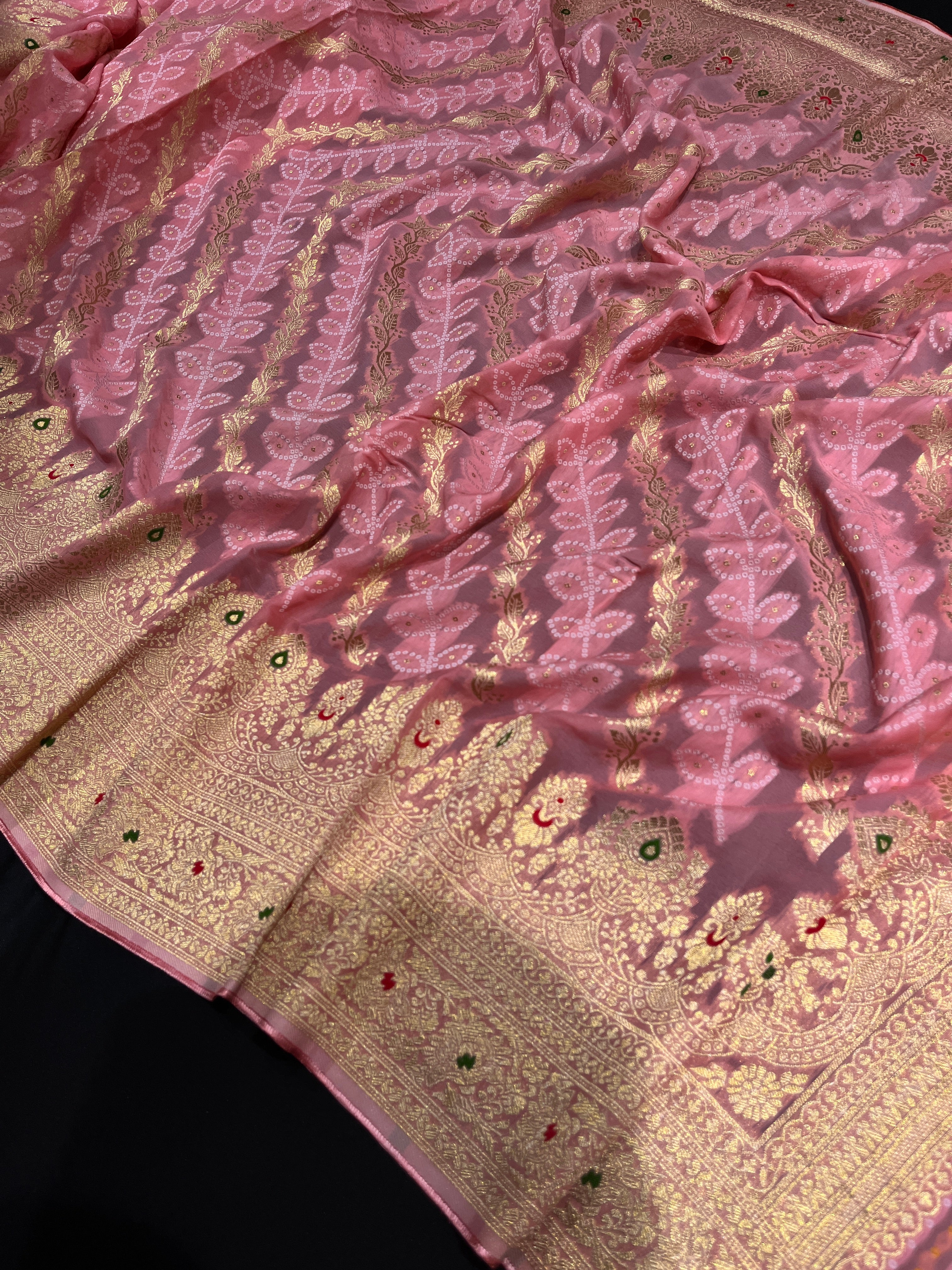 Stripe Khaddi Georgette Bandani Saree