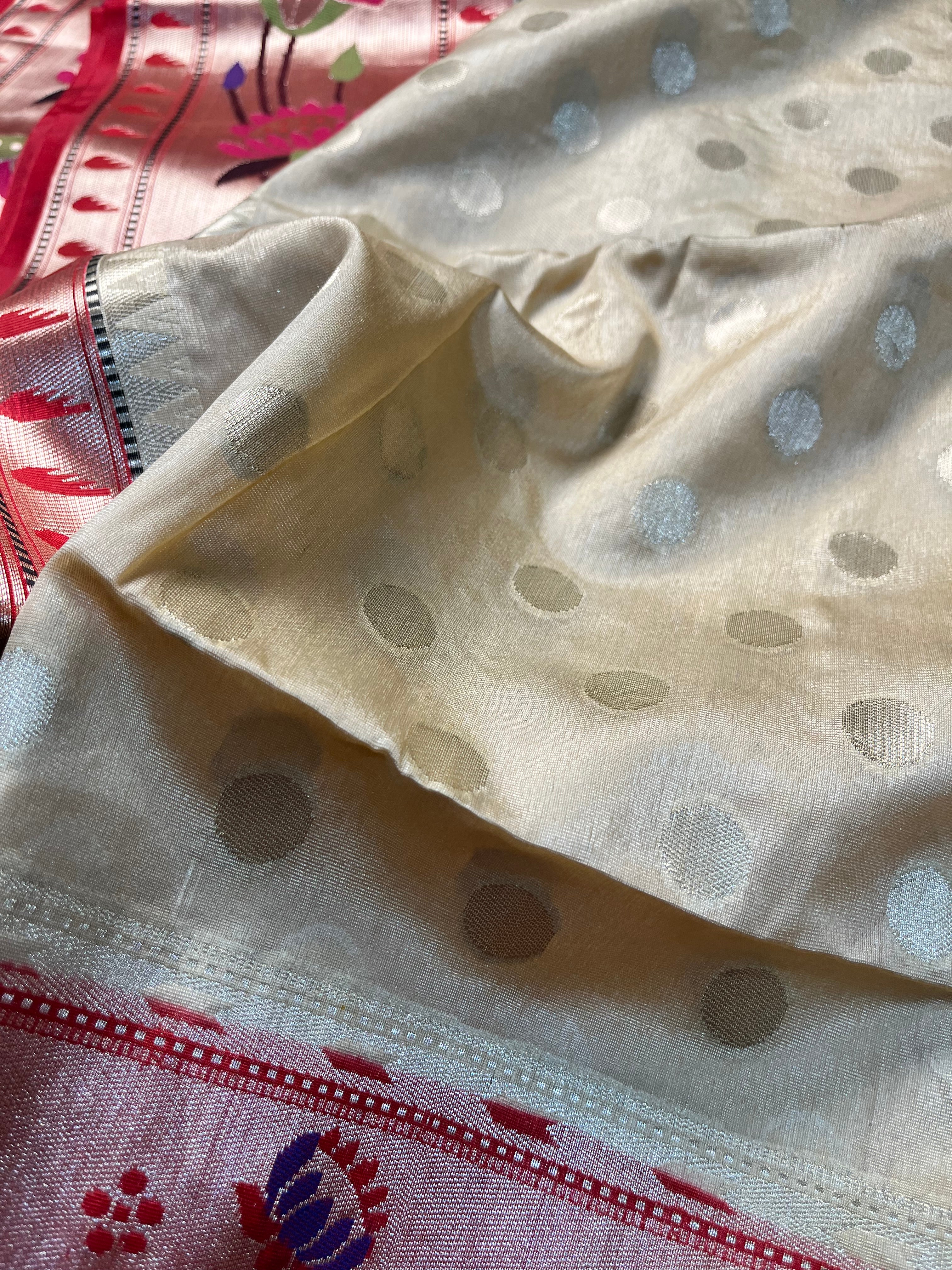 Cream Palm Silk Buti PS-005-CRM