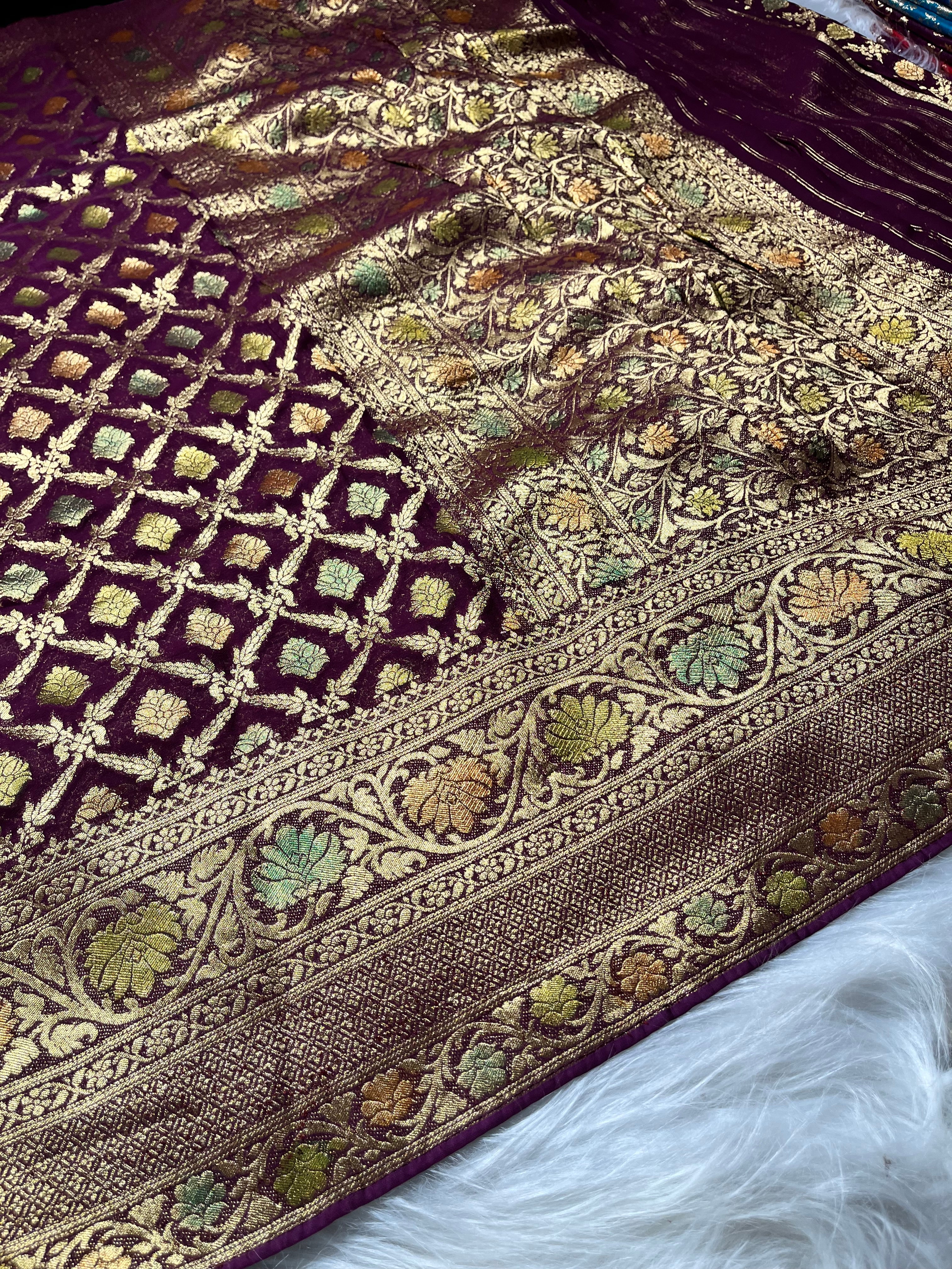 Teal green rangkart Khaddi Georgette Banarasi saree KHD-003-GRN