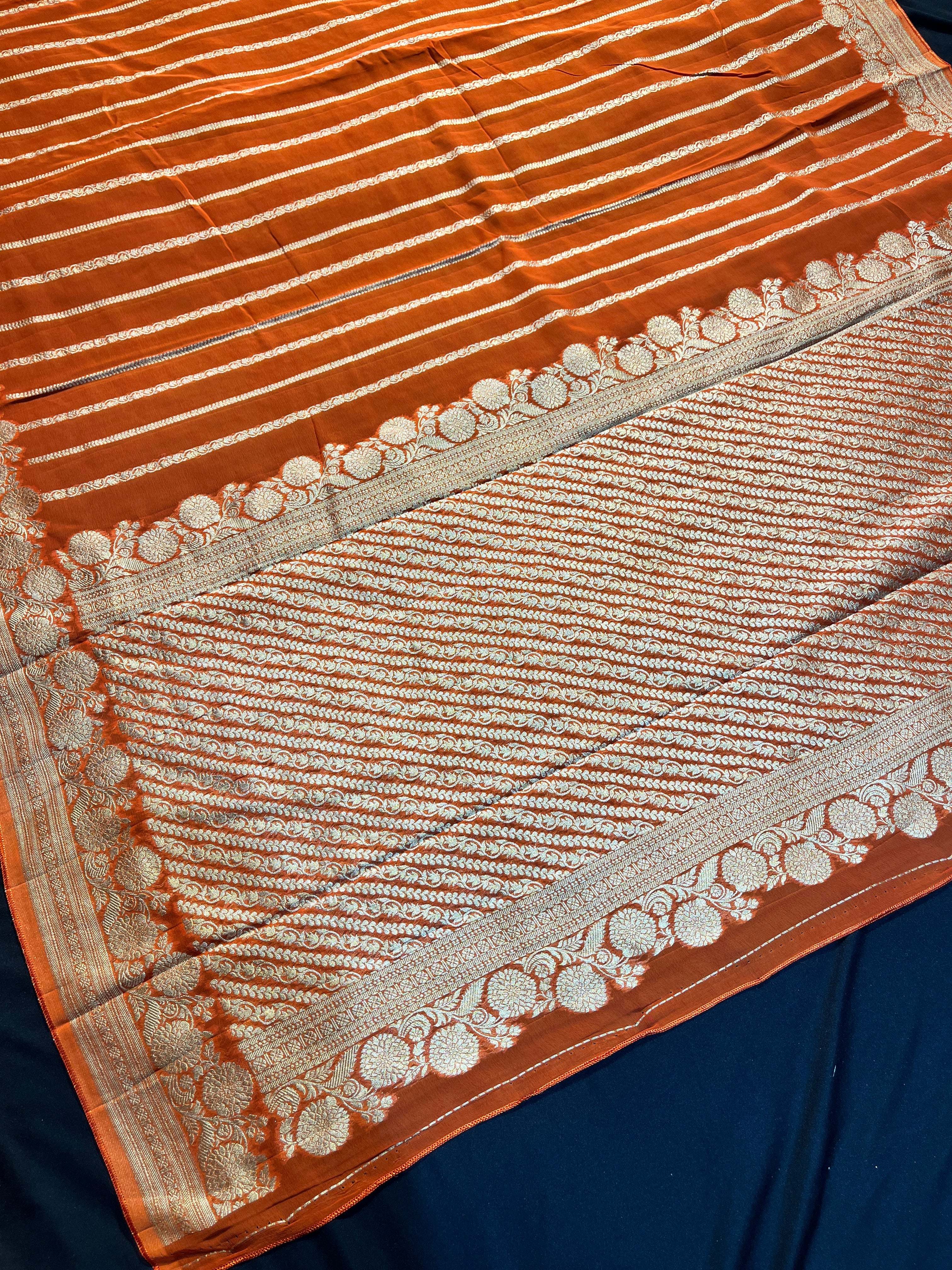 Orange Khaddi Georgette Stripe