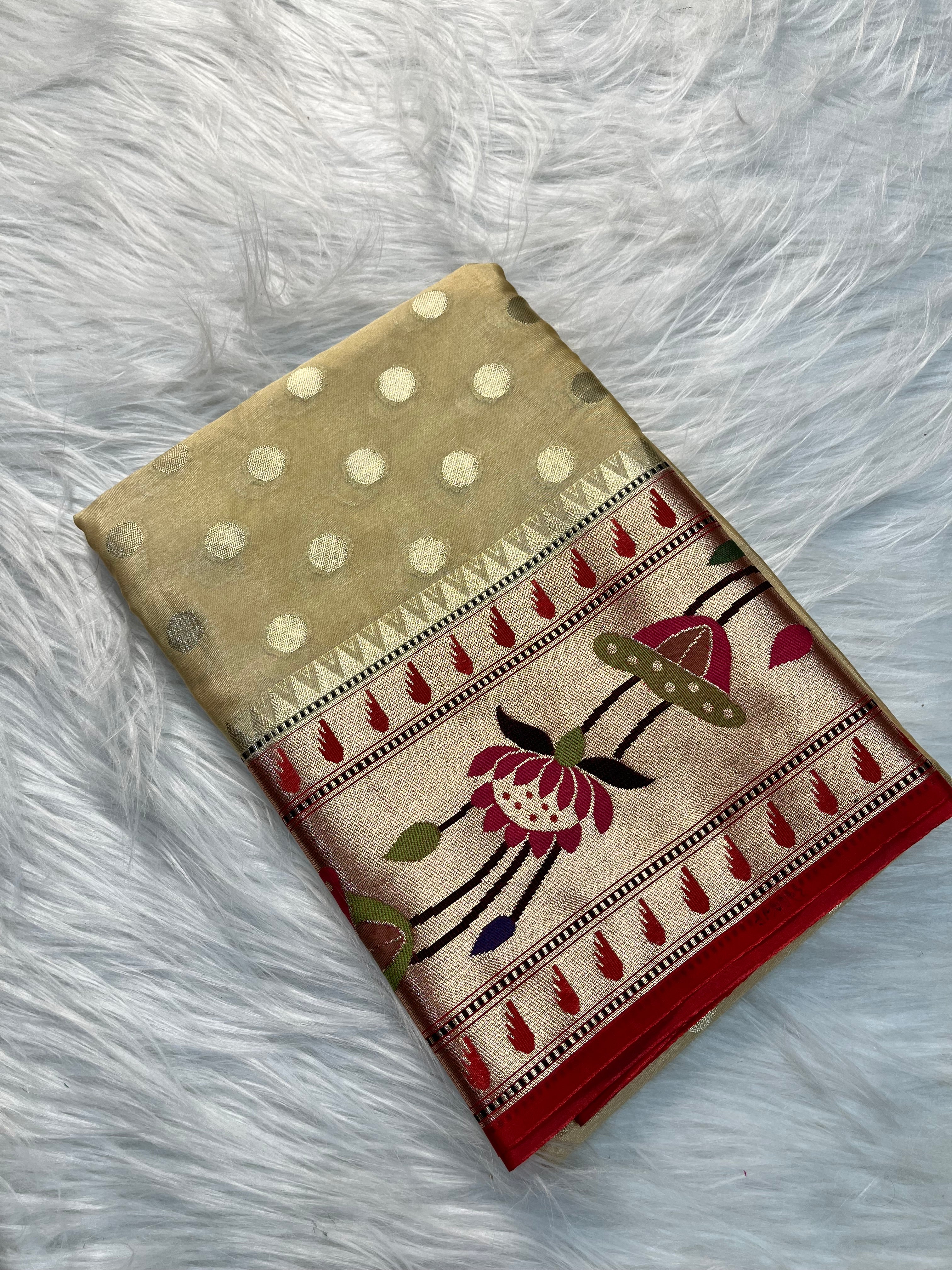 Cream Palm Silk Buti PS-005-CRM