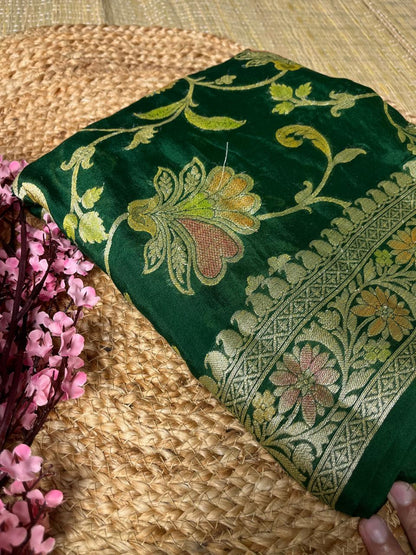 Pure Handloom Green Khaddi Chiffon Meena Saree