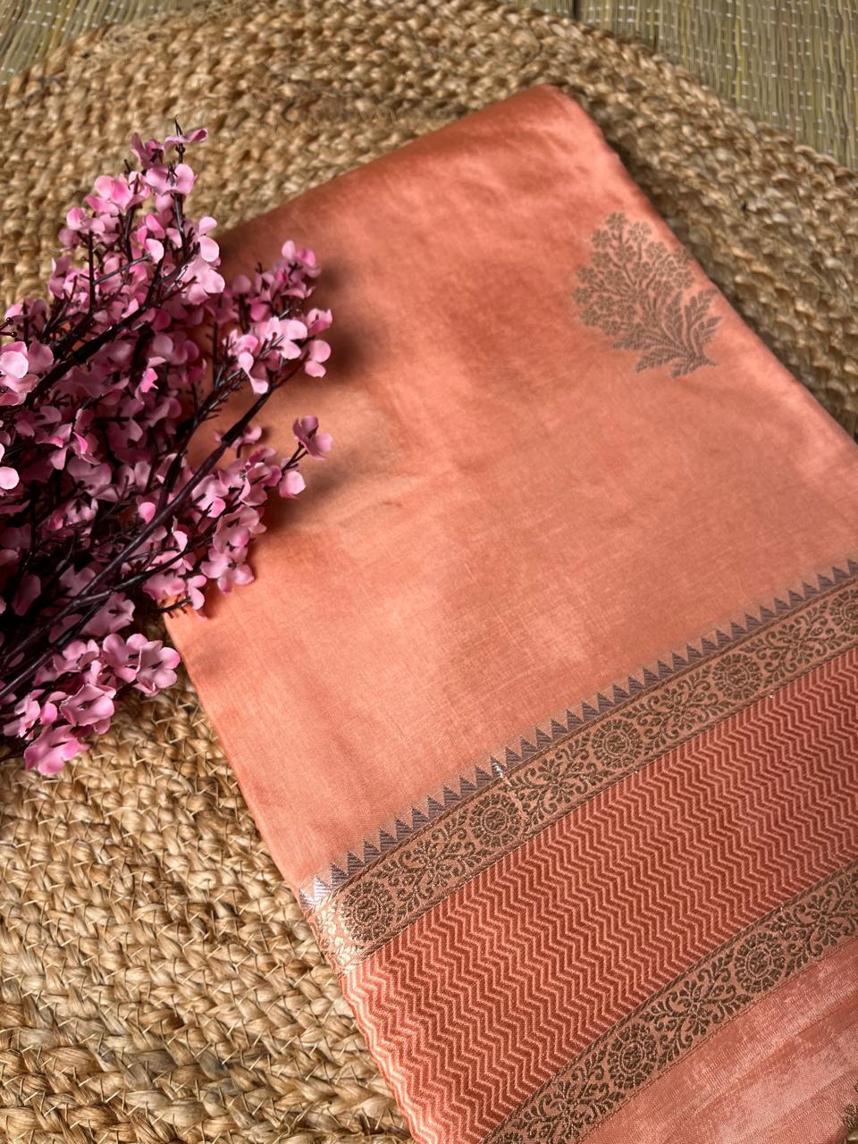 Banarasi Peach Chiniya Silk Saree