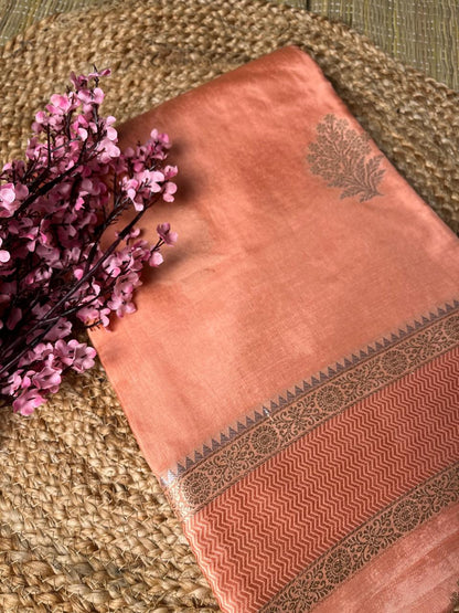 Banarasi Peach Chiniya Silk Saree