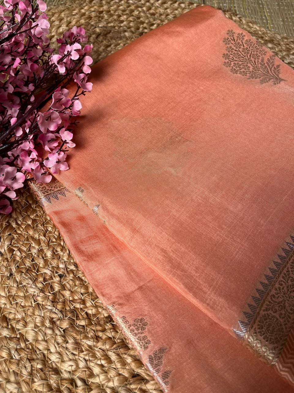 Banarasi Peach Chiniya Silk Saree