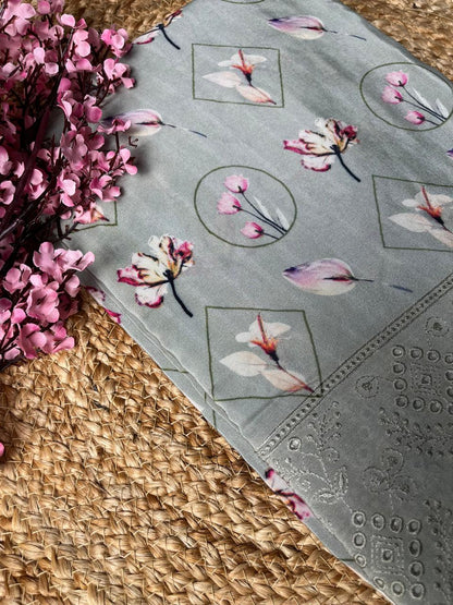 Banarasi Greyish Summer Crep Saree