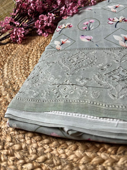 Banarasi Greyish Summer Crep Saree