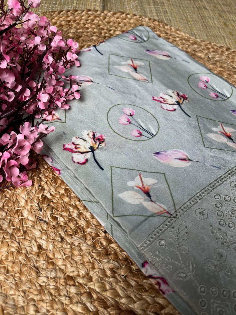 Banarasi Greyish Summer Crep Saree