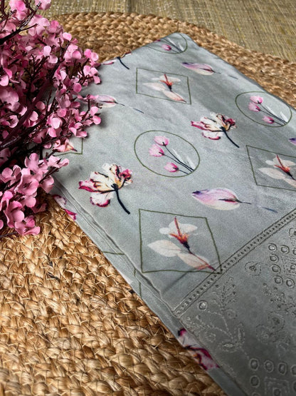 Banarasi Greyish Summer Crep Saree