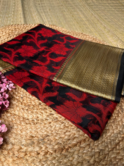 Banarasi Red Cotton Saree Jaal