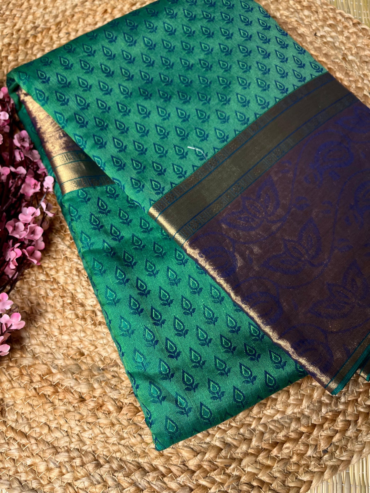 Banarasi Green Cotton Buti Saree