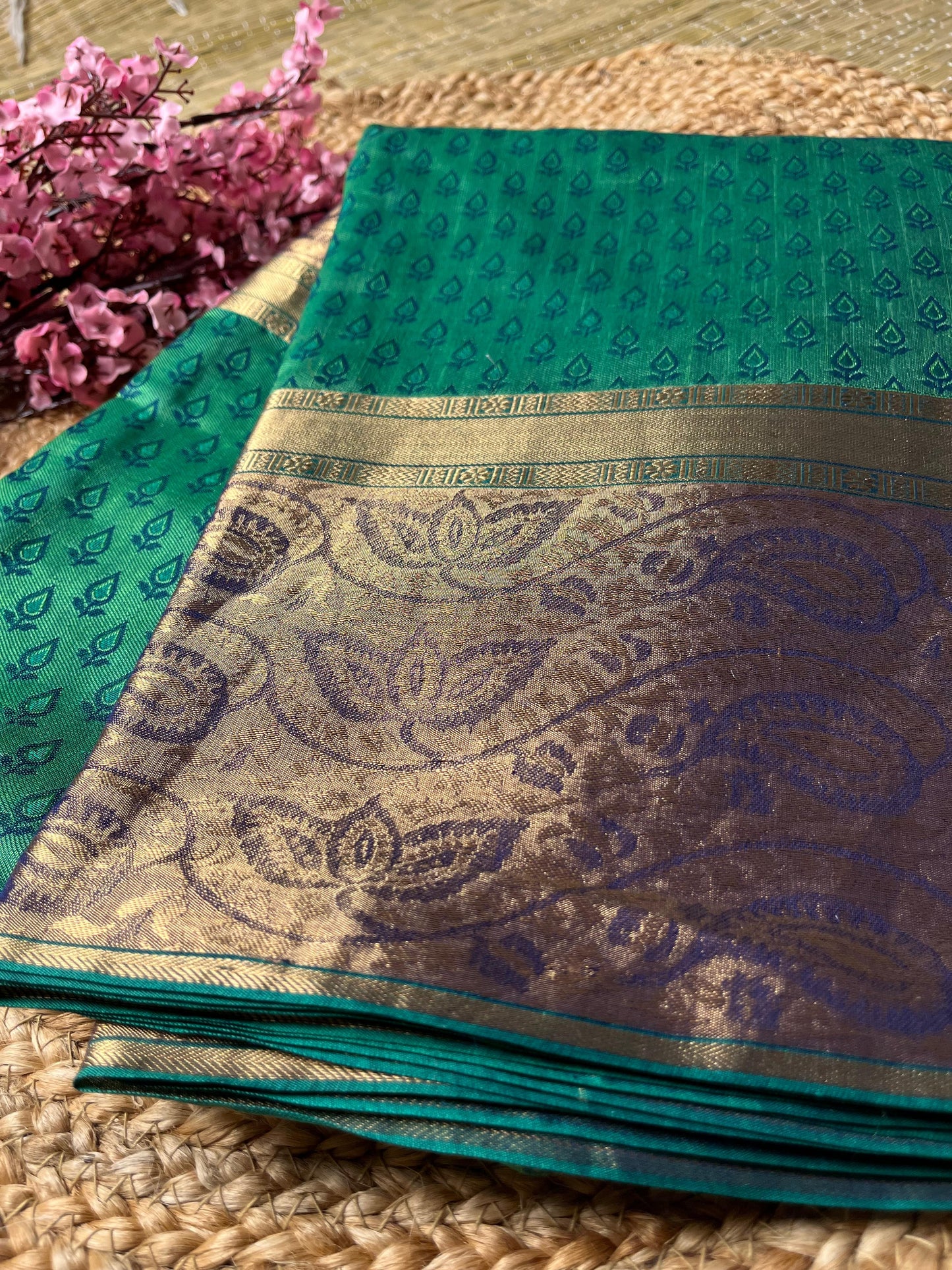Banarasi Green Cotton Buti Saree
