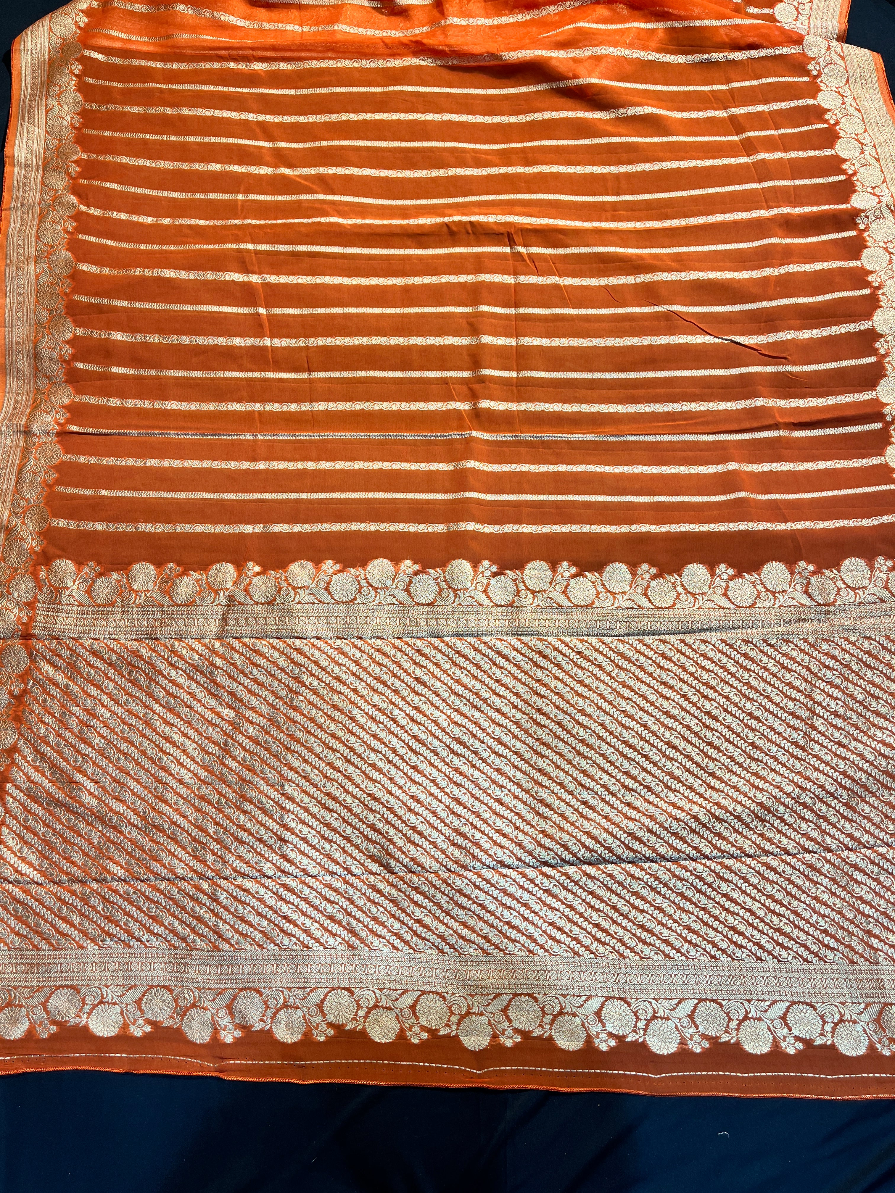 Orange Khaddi Georgette Stripe