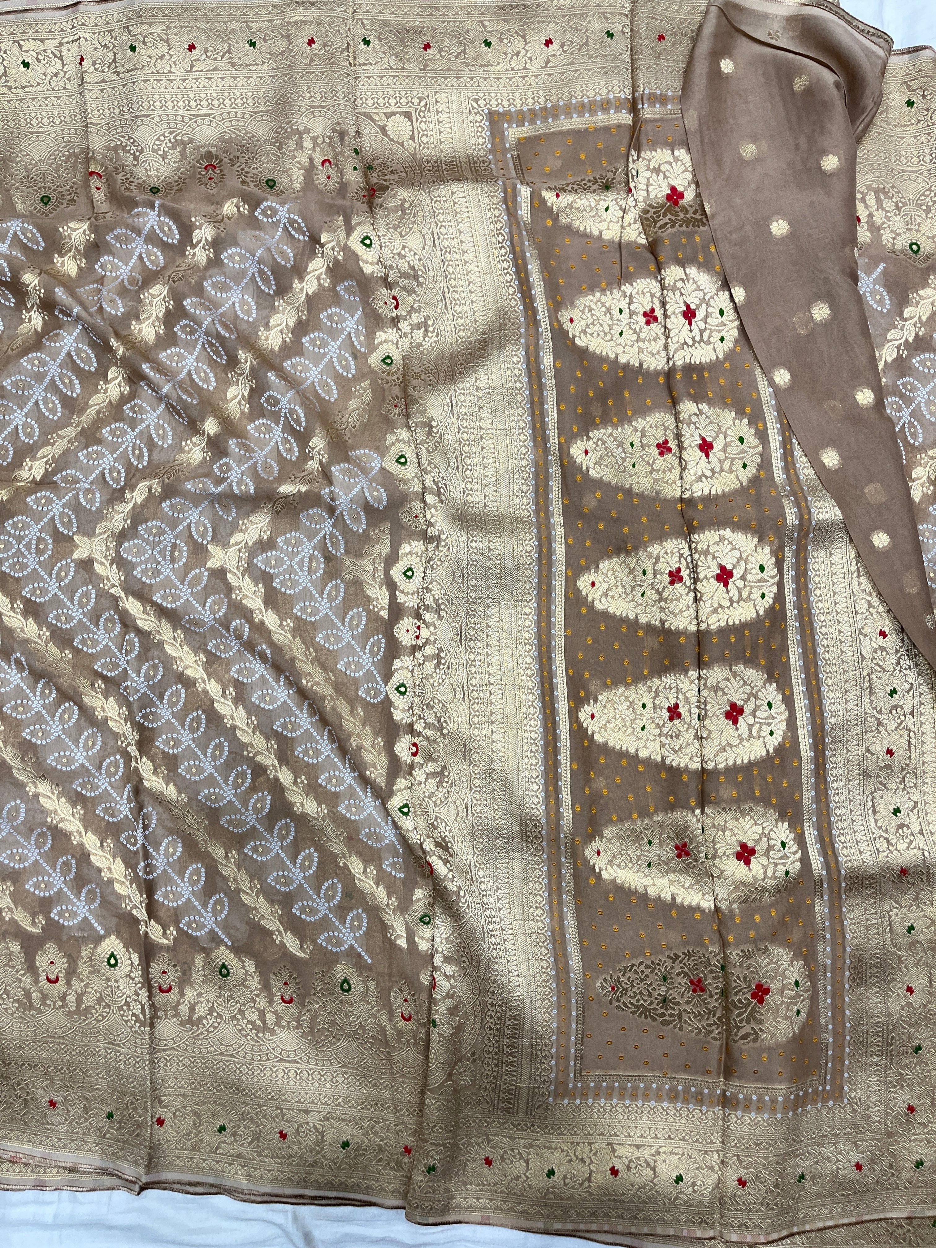 Stripe Khaddi Georgette Bandani Saree