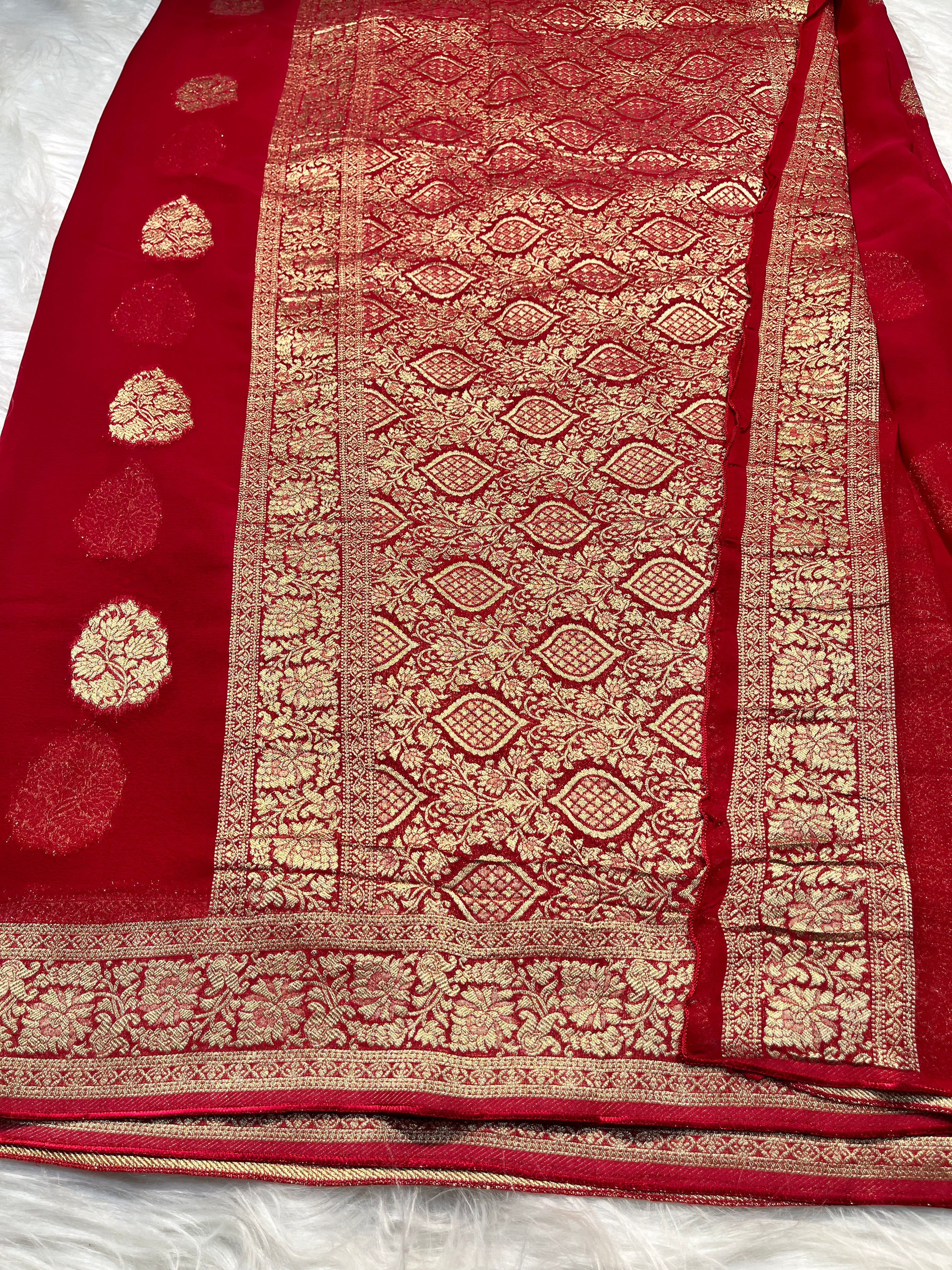 Red Khaddi Georgette Buta Saree