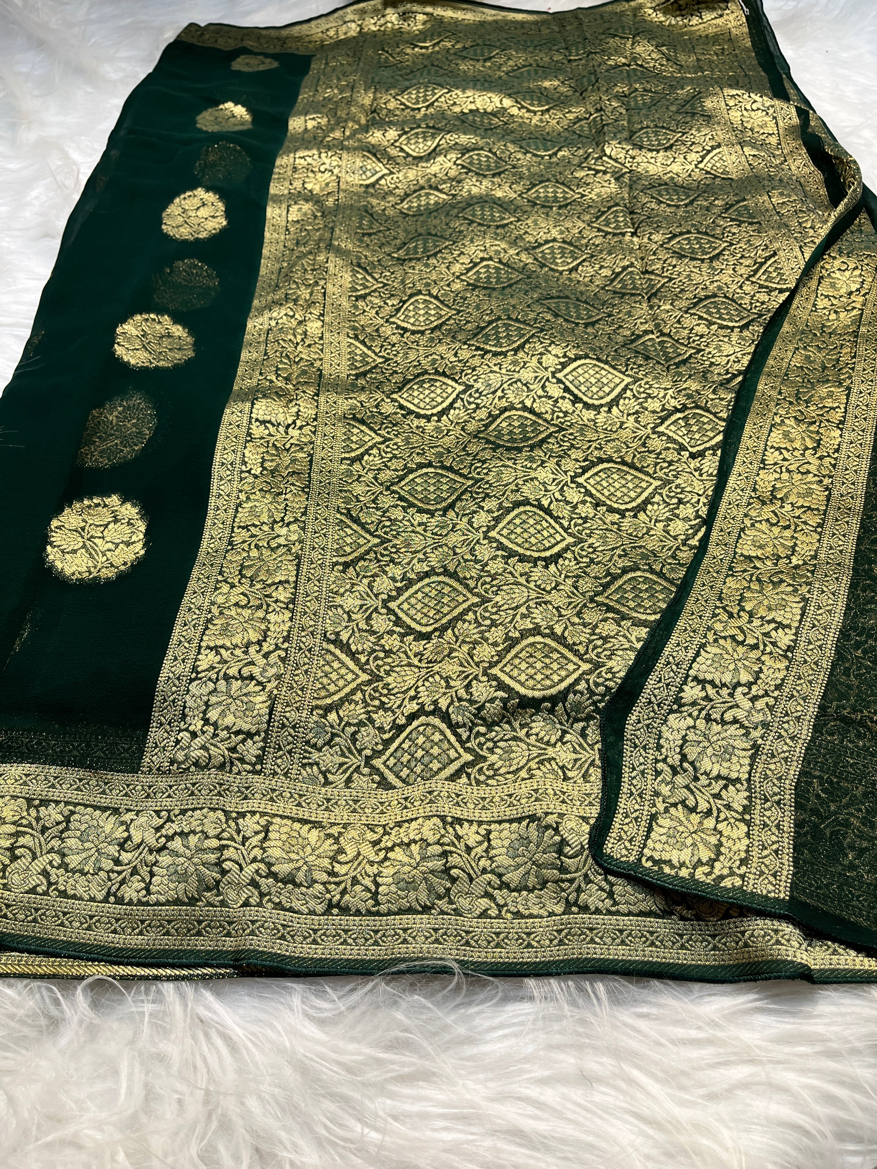 Khaddi Georgette Buta Saree - KHDG-001-GRN