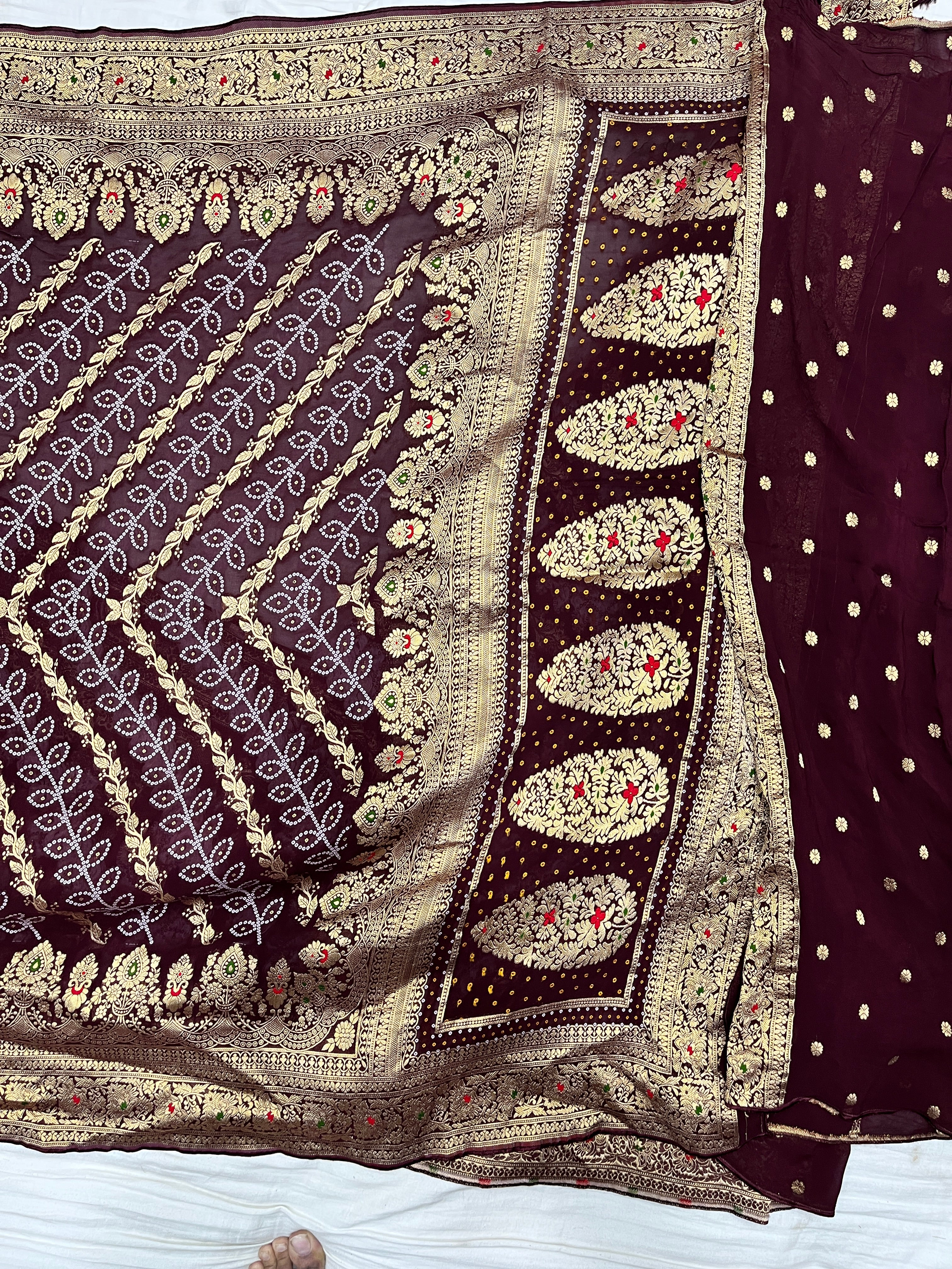 Stripe Khaddi Georgette Bandani Saree