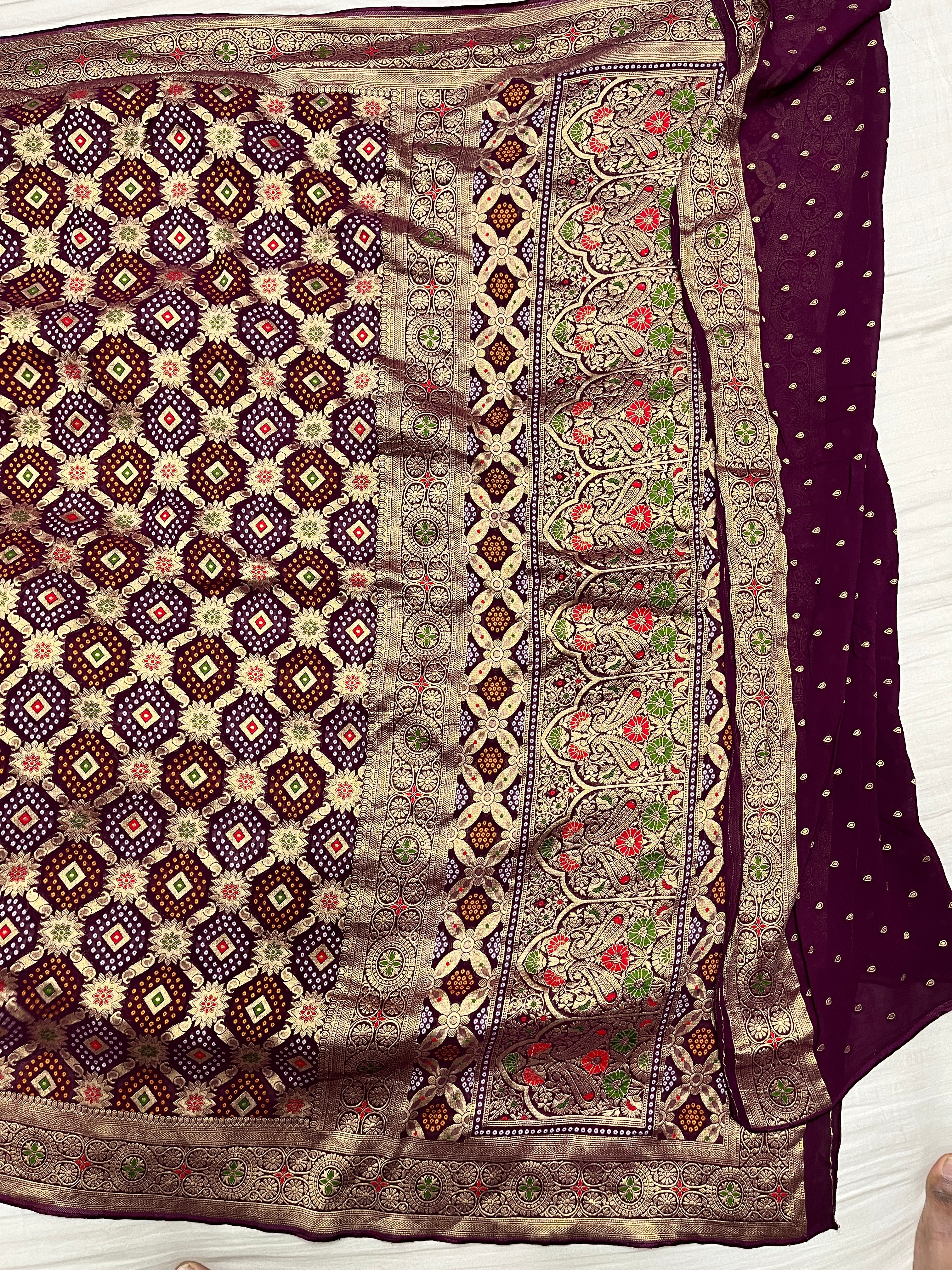 Khaddi Georgette Bandani Meenakari Saree