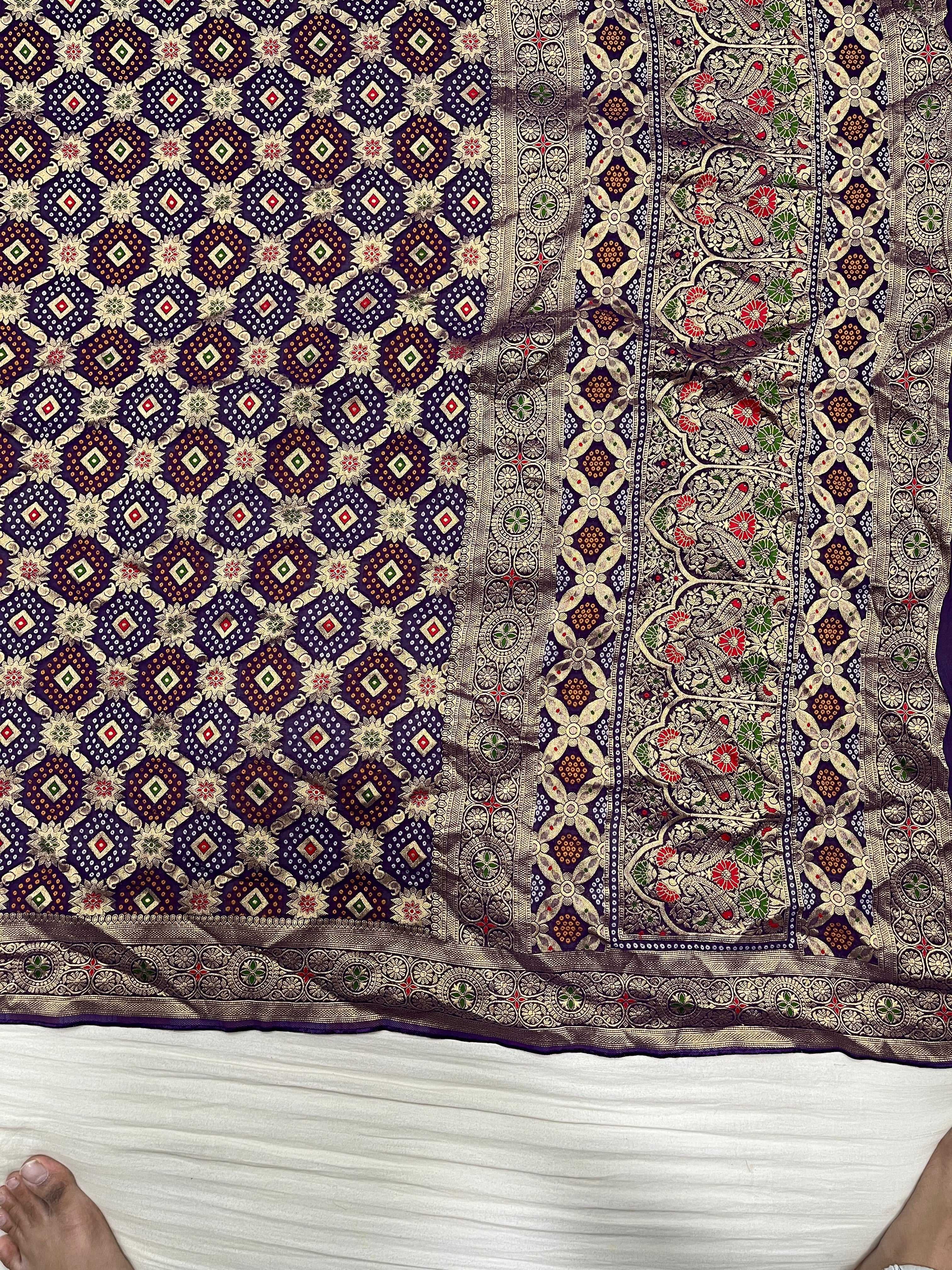 Khaddi Georgette Bandani Meenakari Saree