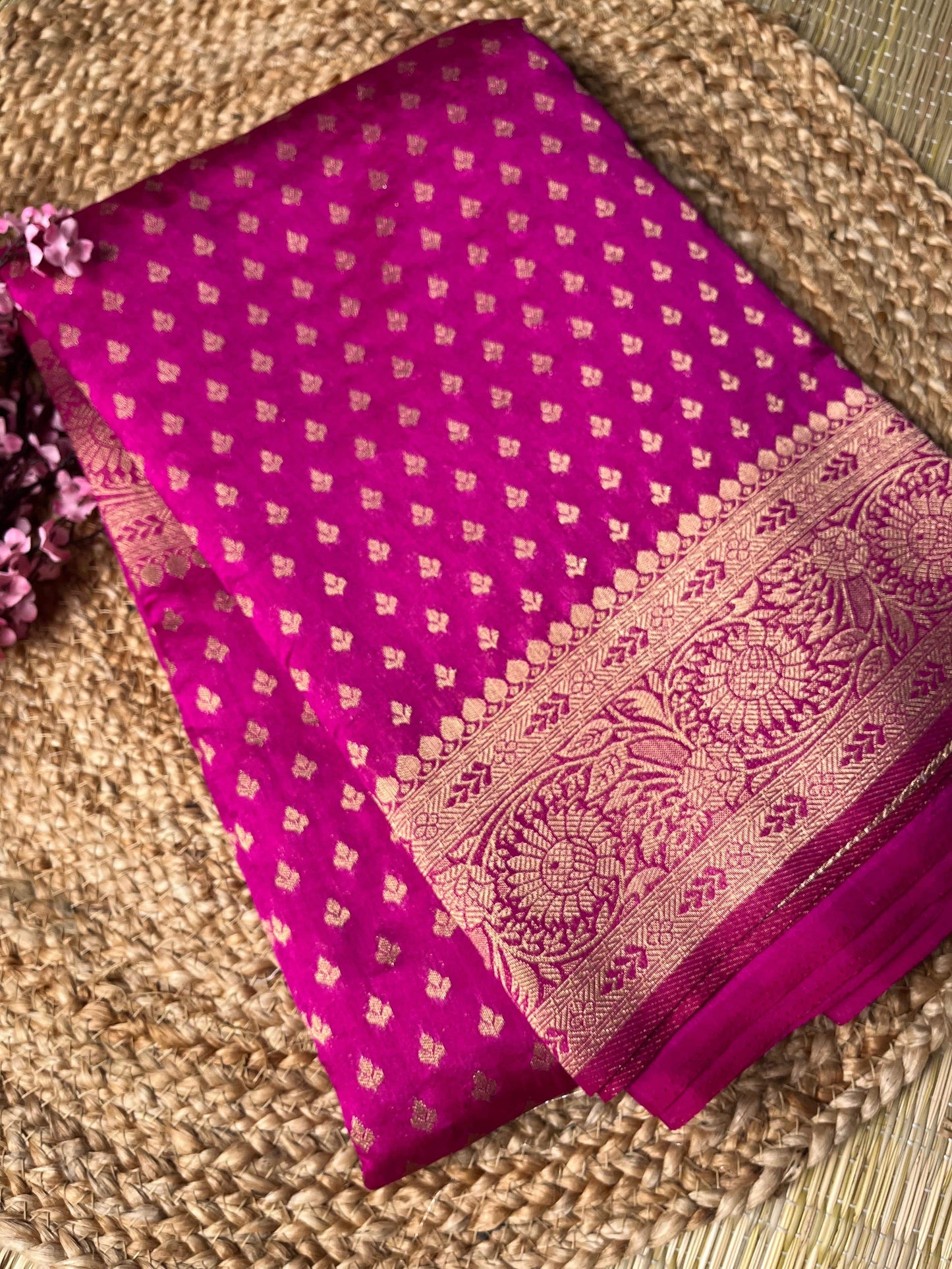Rich Pink Organza Banarasi Saree