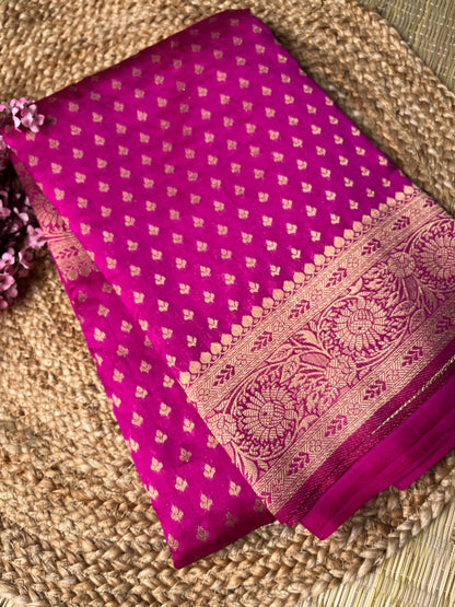 Rich Pink Organza Banarasi Saree