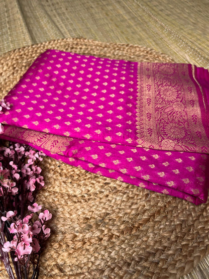 Rich Pink Organza Banarasi Saree