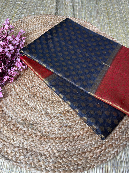 Banarasi Navy Blue Organza Contrast Buti Saree