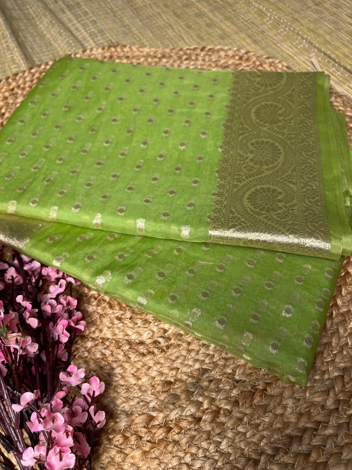 Banarasi Pista Green Organza Saree