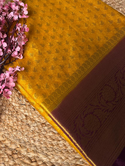 Banarasi Yellow Organza Buti Contrast Border